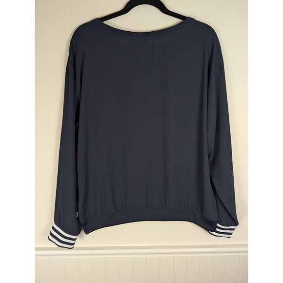 Adidas Crepe Trefoil Big Logo Navy Blue Long Sleeve Sheer Womens Size Large - Picture 7 of 12